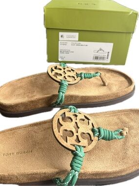 Tory Burch Green Rope Logo Thong Sandals